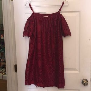 Burgundy dress, semi strapless